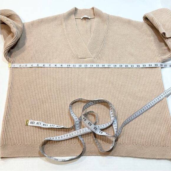 Haven Well Within Cotton Cashmere Blend V-Neck Ribbed Knit Sweater Tan XXL - Picture 12 of 13